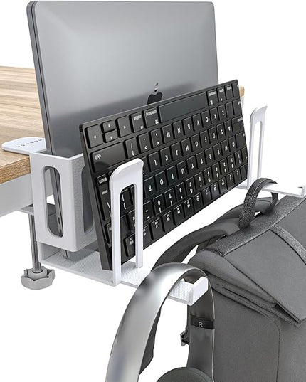 NODOCA 2-Slot Laptop Storage for Desk, Vertical Laptop Stand for Desk, MacBook Vertical Stand, with Headphone Holder, Desk Side Storage for MacBook/Surface/Samsung/HP/Dell[L, White]