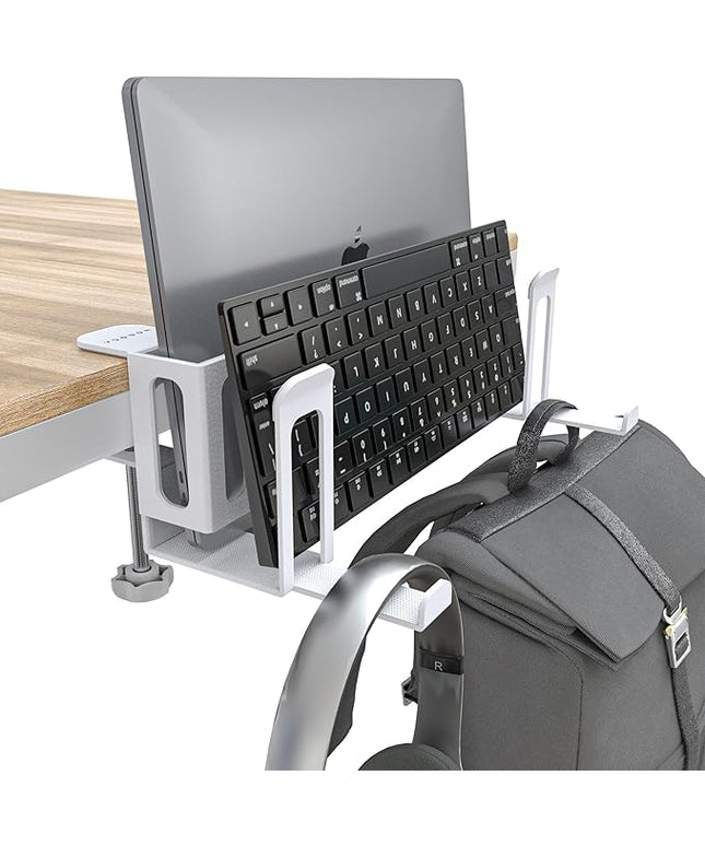 NODOCA 2-Slot Laptop Storage for Desk, Vertical Laptop Stand for Desk, MacBook Vertical Stand, with Headphone Holder, Desk Side Storage for MacBook/Surface/Samsung/HP/Dell[L, White]