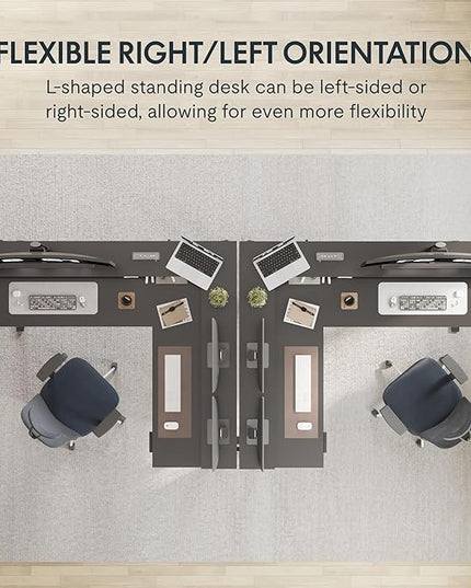 FLEXISPOT 71" Large L Shaped Standing Desk Electric Corner Table with Shelf, 4 Storage Drawers, Adjustable Computer Workstation for Home, Office, Game, Studio, Black Top + Black Frame