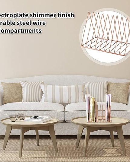 Shimeyao 6 Pieces Magazine Holder Triangle File Holder Book Record Metal Vinyl Record Storage Magazine Rack Multifunction Triangle File Organizer Sorter for Decor Home Office (Rose Gold)