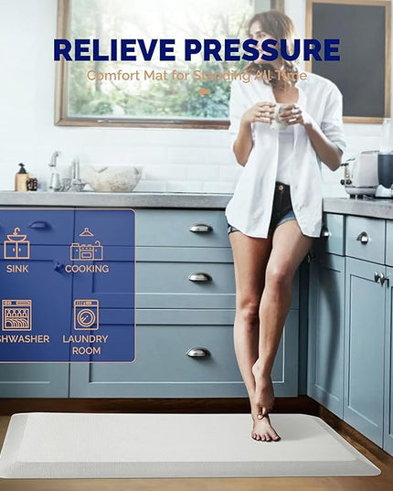 FEATOL Anti Fatigue Mats for Standing, 9/10 Extra Thick Ergonomic Standing Desk Mat, Comfort & Durable Memory Foam Standing Mat at Home,Office All Day (24" x 36", White, 2PC)