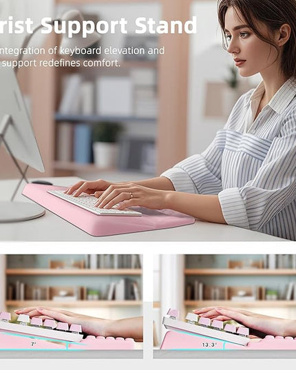 Ospelelf Keyboard Wrist Rest Pad, Comfy Ergonomic Keyboard Stand Riser Holder, Computer Wrist Support Cushion forTyping, Light Pink