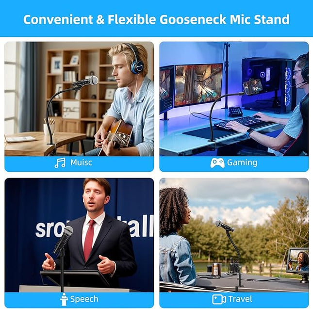 Microphone Arm Stand Long 20.5'' Sturdy Gooseneck Mic Stand Adjustable Microphone Arm Stand Microphone Holder Flexible Stand Black Podium Compact Mic Arm for Desk Traveling