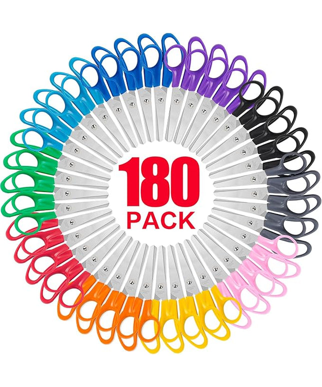Toidgy 180 Packs Kids Scissors, 5 Inch Scissors Bulk for School, Blunt Tip Scissors for Kids Student Teacher, Safety Scissors for Preschool Classroom Office Home, School Supplies Craft Cutting Paper
