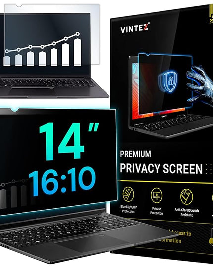 VINTEZ 14 Inch 16:10 Privacy Screen for Computer Monitor and Laptop - Anti Glare Protector Film Blue Light Filter Eye Protection - Computer Screen Privacy Shield, [1 Pack]