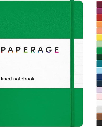 PAPERAGE Lined Journal Notebook, (Green), 160 Pages, Medium 5.6 in x 8 in - 100 GSM Thick Paper – Hardcover Journaling Notebook for Work, School & Note Taking