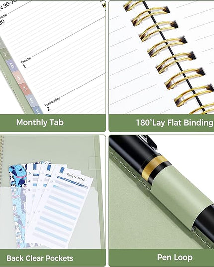 SUNEE 2026 Weekly & Monthly Planner 6.4"x8.5"- 12 Month (January 2026 - December 2026), Vegan Leather Cover, Pocket, Bookmark, Notes, Monthly Tab, Sage Green