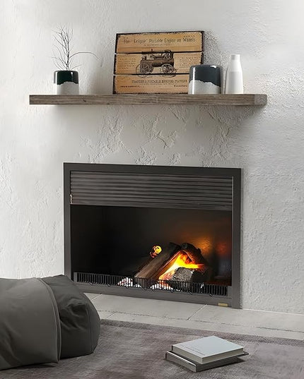 Floating Shelves, 8 Inch Deep Rustic Solid Reclaimed Wood Wall Shelves for Storage, Wall Mounted Display Shelving with Invisible Heavy-Duty Metal Bracket, 24 Inch Width Set of 2, Cement Grey