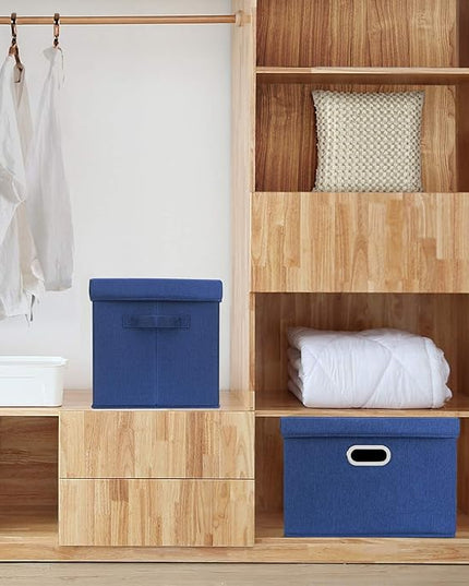 TYEERS Large Storage Bins with Lids, Collapsible, Washable, Fabric Storage Boxes for Organizing, 17.3x11.8x11.4 inches, 3 Pack, Classic Blue