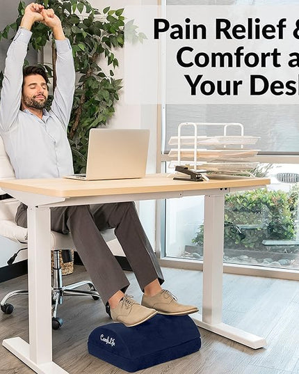 ComfiLife Foot Rest for Under Desk at Work – Adjustable Height Memory Foam Foot Stool for Under Desk, Office Chair & Gaming Chair – Ergonomic Footrest for Back & Hip Pain Relief (Navy)