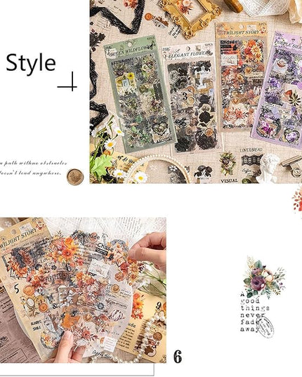 Ptyism 309 Pcs/24 Sheets Stickers for Scrapbooking,Scrapbook Flower Stickers for Scrapbooking Art Journal Bullet Journal Accessories