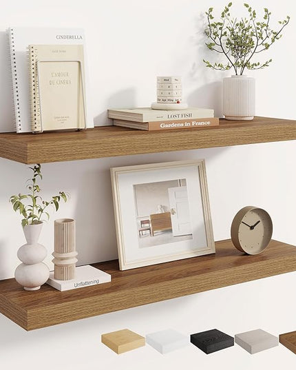 Dreamland 8" Deep Long Floating Shelves, 32 Inches Floating Shelves for Wall Set of 2, Large Display & Storage Shelf, Wall Shelf for Bathroom Bedroom Living Room Kitchen Office, Walnut