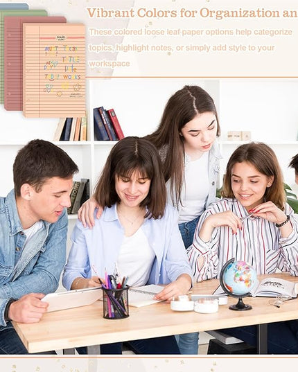 100 Sheets Half Letter Lined Paper 5.5 X 8.5 In Colored Notebook Paper College Ruled Loose Leaf Paper 3 Hole Punched Half Mini Binder Inserts Fit 3 Ring Binder for School Office