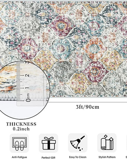 Lahome Moroccan Trellis Entryway Rug, 2x3 Kitchen Rugs Non Slip Washable, Non-Slip Indoor Door Mat Ultra-Thin, Small Throw Carpet for Bathroom Bedroom Entry, Aqua/Multi