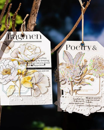 AuriicLeaf Floral PET Stickers – 60 Foil-Stamped Self-Adhesive Flower Designs Waterproof Transparent Stickers for Scrapbooking Journaling DIY Crafts and Decoration