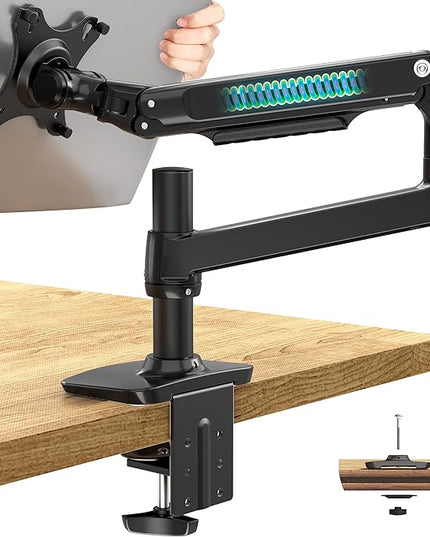 Single Monitor Arm Desk Mount, Holds Screens up to 40 Inches and 25 lbs, Fully Adjustable Vesa Monitor Mount with C-Clamp and Grommet Base, Aluminum, Black