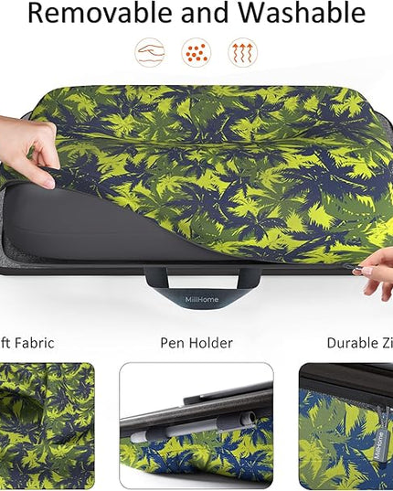 Millhome Lap Desk | Portable Laptop Desk – Fits Up to 17.3" Laptops – Detachable & Washable Cushion, Phone Holder, Device Ledge – for Writing, Working, Reading on Bed, Couch, Sofa, Floor – Green Palm