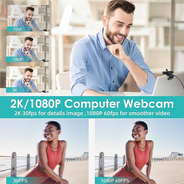 saylas 2K Webcam with Microphone, 78°FOV FHD Streaming Camera with 2K/30fps, 1080P/60fps, Privacy Cover, Plug & Play USB Web Cam, Autofocus, Webcam for PC, Computer Web Camera for Laptop, Mac, Zoom