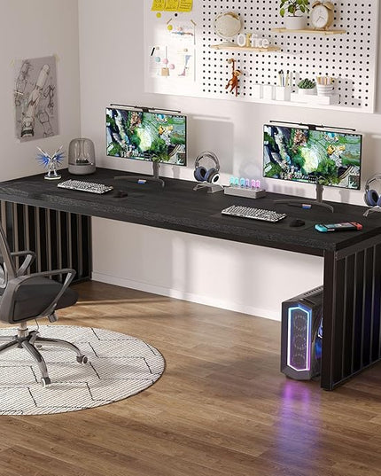 Tribesigns 78.74" Extra Long Computer Desk for 2 Person, Double Long Desk with Heavy Duty Metal Frame, Double Workstation Study Table for Home Office (Without Chair) (Black)