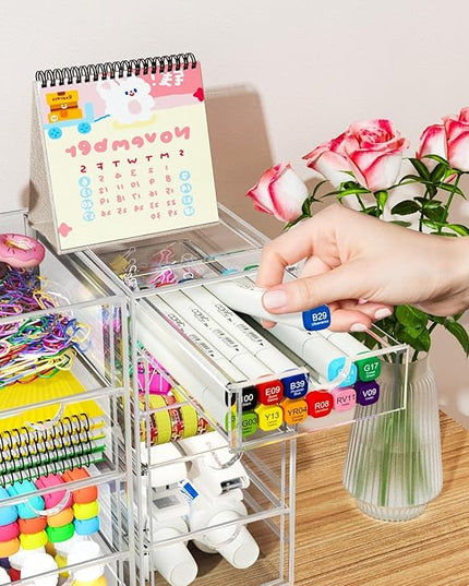 ARSTPEOE 22 Drawers, Acrylic Desk Makeup Organizer, Plastic Drawers Organizer, Stackable Storage Solution for Makeup, Dresser, Office, Bathroom Clear Plastic Craft and Bead Storage Cabinet