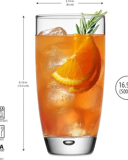 Glaver's Highball Glasses Set Of 4, 16 Oz. Drinking Glasses, Unique Water Glass Cups For Juice, Cocktails, Soda, Heavy Bottom Tumbler Glass