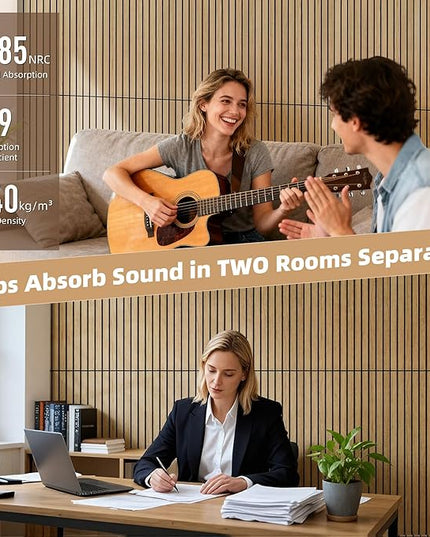 TO-TH Wood-Look Acoustic Wall Panels, 10 Pack 47.2” x 23.6” Sound Panels, Decorative Wood Panels for Wall Sound Dampening Panels for Home, Office, Basement, Teak with Mitered Edges