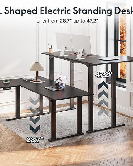 SANODESK 4-Leg L Shaped Standing Desk, Electric Height Adjustable Desk with Memory Presets for Home Office, Stand up Desk Computer Workstation, 78x43 Inches Black