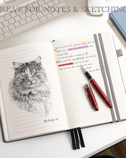 Lined Journal Notebook for Women Men, 352 Pages A5(5.7" x 8.3")College Ruled Hardcover Leather Journals for Writing, Daily Journal Notebooks for Work, Note Taking, Travel, School, Business (Gray)