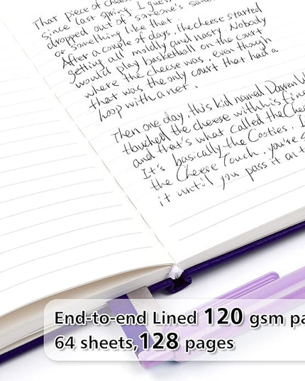 feela 12 Pack Notebooks Journals Bulk, Hardcover Notebook Classic Ruled Journal Set with Pen Holder for School Business Work Travel Writing, with 12 Black Pens, 120 GSM, 5.1”x8.3”, A5, Purple
