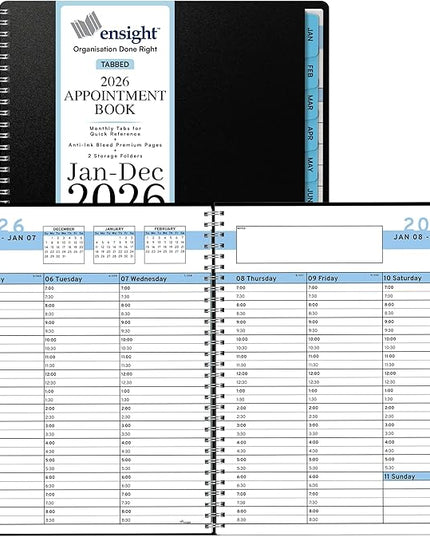 Ensight 2026 Appointment Book and Planner 6.5" x 8.5" Large Hourly Weekly Daily Schedule Book with Tabs, 30 Minute Time Slots, Blue Calendar Organizer Jan 2026–Dec 2026 Appointment Planner - Blue