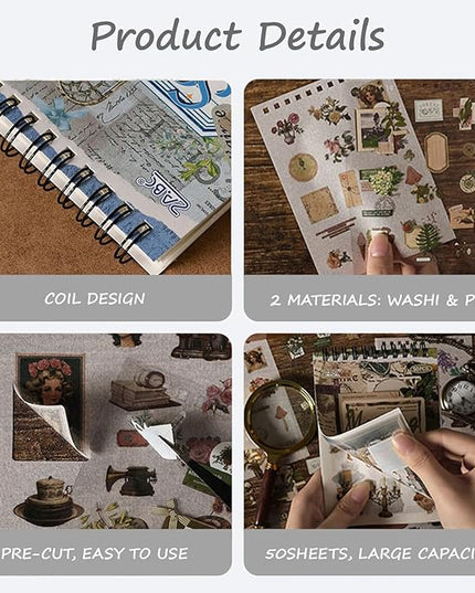 SIBLYMONA Vintage Stickers Pack, 50 Sheets Over 500 Pcs Art Stickers for Journaling, Scrapbooking Supplies and Junk Journal Bullet Journal Deco & Collage Kit Planner Accessories (Furniture)