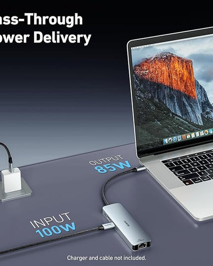 BENFEI 6-in-1 USB C Hub with HDMI(4K@60Hz), 2 USB-A, 1 USB-C Data, 100W Charge, Gigabit Ethernet, Silicone Tangle-Free Cable Compatible with MacBook Pro/Air, iPad Pro, iMac, iPhone 15 Pro/Pro Max