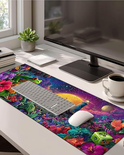 Large Mouse Pad Gaming Mousepad 31.5 x 11.8 Inch Keyboard Desktop Mat Diatomite XL Mouse Pad for Home and Office Desk Accessories with Fantasy Cosmic Frog Lighthouse Artwork Diatomite