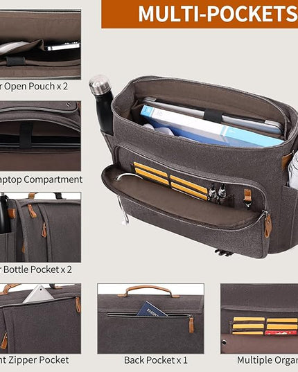 ESTARER Men Messenger Bag 17-17.3 Inch Laptop Bag Water-resistant Canvas Computer Shoulder Bag Briefcase for Work College Travel, Grey