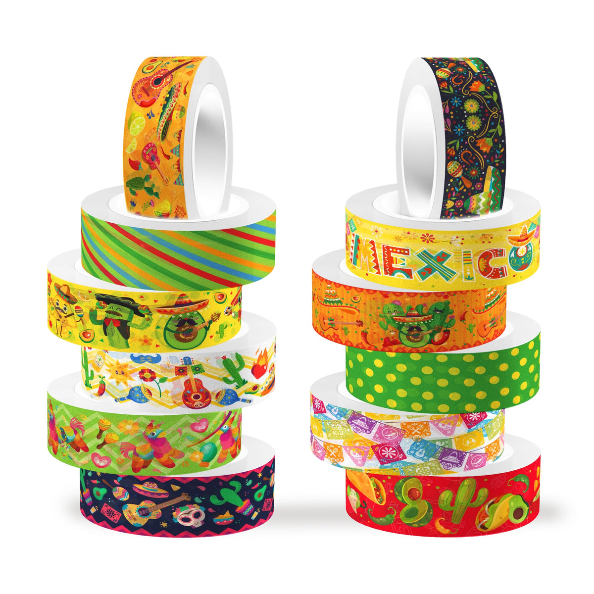 MOZUI Mexican Fiesta Washi Tape 12 Rolls Mexican Fiesta Washi Tape Masking Decorative Cinco De Mayo Washi Tape for DIY Craft Gift Wrapping Handbook Sticker Scrapbook Journaling Party Favor