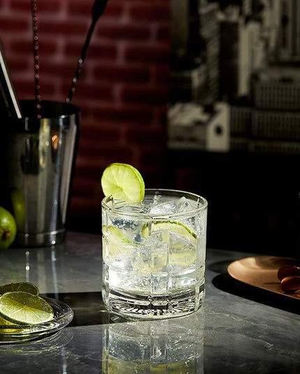 LEMONSODA Premium Double Rock Old Fashioned Whiskey Glass Tumbler - Set of 6-12oz - Perfect for Cocktails, Scotch, Whiskey, Bourbon and Cognac - For Gifts, Parties (Checkered)