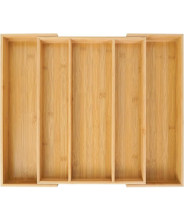 Utoplike Bamboo Expandable Kitchen Drawer Organizer, Adjustable Utensil Holder and Cutlery Tray Organiser, Drawer Divider for Silverware, Flatware, Knives in Kitchen, Bedroom, Living Room, 5 Slot