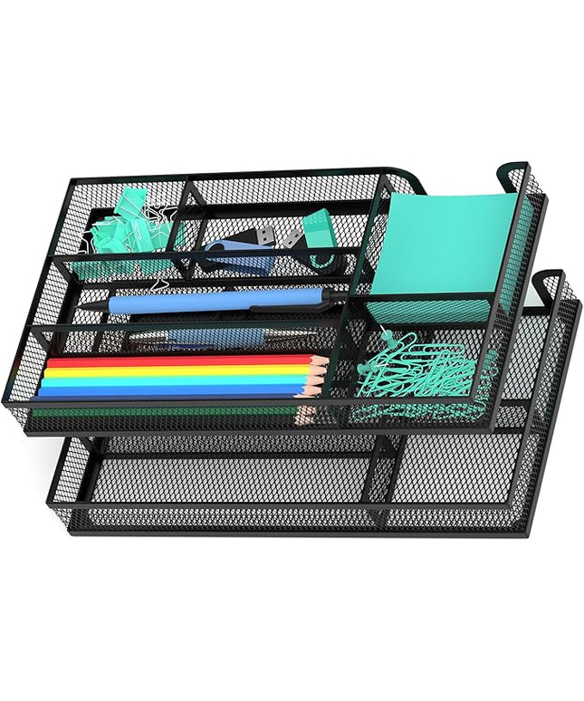 Desk Drawer Organizer, Metal Mesh Dividers Organizer (Blak-2P, Small)