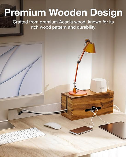 Acacia Large Cable Management Box - 15" L Cord Box Hider Power Strip Box for Power Strip Organizer - Cable Hider Box, Surge Protector Box to Hide Cords - Wire Box Hider for Desk Organization