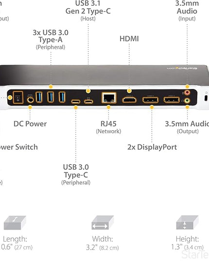StarTech.com USB-C Triple Monitor Docking Station for MacBook Pro / Air M1 M2 M3 M4 & Windows, Universal 4K HDMI DP Dock, Thunderbolt Compatible, 100W Laptop Charging - TAA