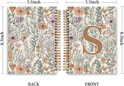 JXREQ Vintage Boho Floral Personalized Notebook, Initial Letter S Notebook Journal, Monogram Notebook, Monogrammed Gifts for Women, Boho Office Supplies, Flower Spiral Notebook 5.5x8.3