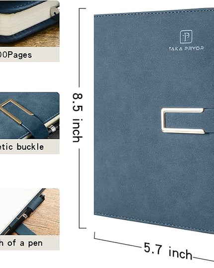 2-Pack Ruled Journal Notebook Bulk,Hardcover Magnetic Clasp Cover,with Pen Loop，Medium 5.7 x 8.3 inches, 120 GSM Thick Paper, Gifts (Lined Blue Gray)