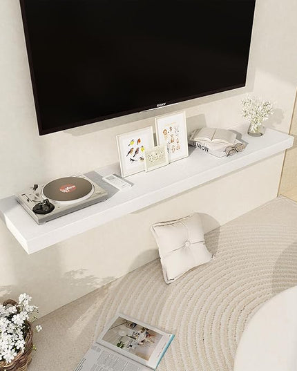 Fun Memories White Floating Shelves 55 Inch Long, 12 Inch Deep Floating Shelves for Wall, 55 x 12 Large Wall Shelf for Fireplace Mantel, 2 Inch Thick Storage Shelves for Living Room, Bedroom, 1 Pack