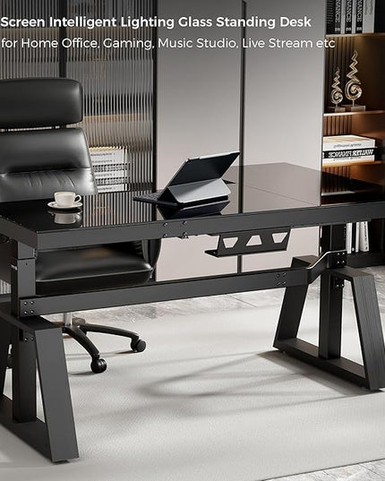 EUREKA ERGONOMIC Standing Desk, Gaming Table,Glass RGB, Height Adjustable Computer desks 60 Inch L Shaped Corner Music Studio Desk Workstation w Type-C Port,Cup Headset Holder,APP Control,Left
