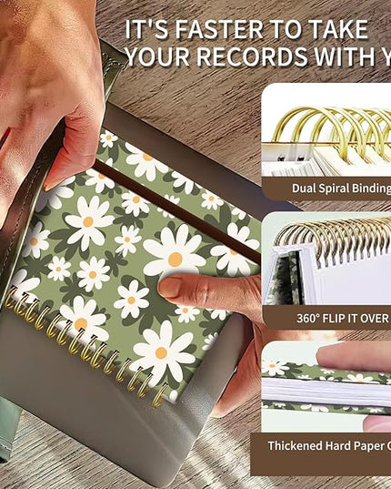 Cute Spiral Journal Notebook,A5 Hardcover Lined Journals for Women Girl 6 x 8.3 in,120 Pages Thick Paper,Cute College Ruled Writing Notebook for Gifts Office Work School (Cute Green Daisy)