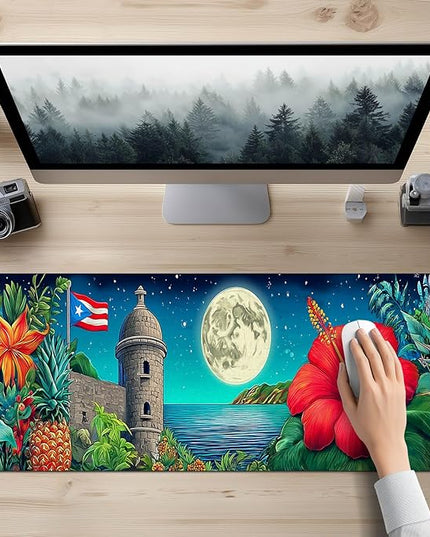 Large Mouse Pad Gaming Mousepad 31.5 x 11.8 Inch Keyboard Desktop Mat Diatomite XL Mouse Pad for Home and Office Desk Accessories with Tropical Coast Moonlight Floral Artwork