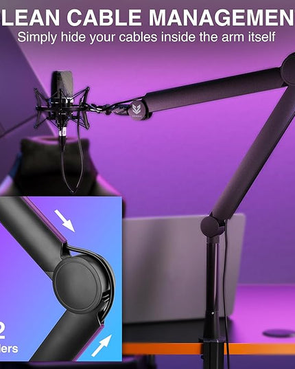 Sensic SA-30 Microphone Boom Arm, 360° Rotatable Mic Stand with 6 inch riser, Microphone Holder with 1/4", 3/8" and 5/8" Adapters, Professional Microphone Arm with Accessories, Mic Boom Arm Black