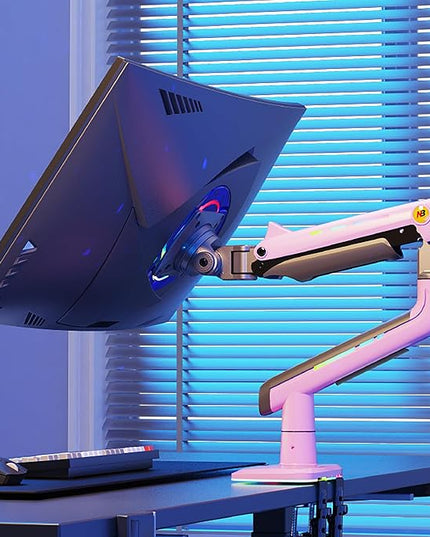NB Gaming Monitor Arm or for 32 to 60 Inches Screen, Load up to 20 kg, VESA 75/100, RGB-Light, Heavy Duty, Multi Angle Adjustable, Premium Aluminum, Pink