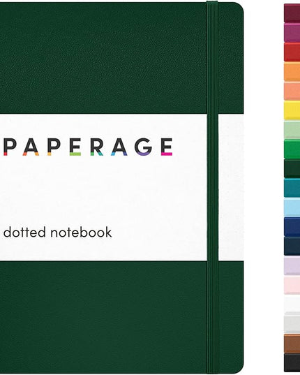 PAPERAGE Dotted Journal Notebook, (Dark Green), 160 Pages, Medium 5.6 in x 8 in - 100 GSM Thick Paper – Hardcover Journaling Notebook for Work, School & Bullet Journaling