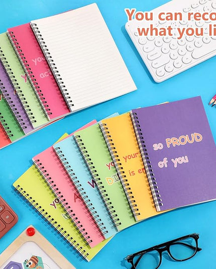 Fuutreo 12 Pcs Spiral Notebook for Work A5 8.3 x 5.7 Inch College Ruled Spiral Journal Notebook Kraft Cover Ruled Paper, 12 Color, 60 Sheets, 120 Pages for Office School (Innovative)